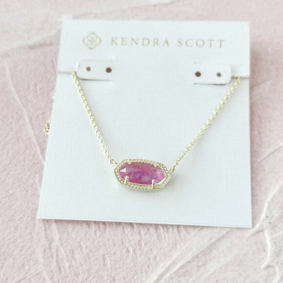 Kendra Scott Elisa Fuchsia Kyocera Opal Gold Necklace - Picture 1 of 3